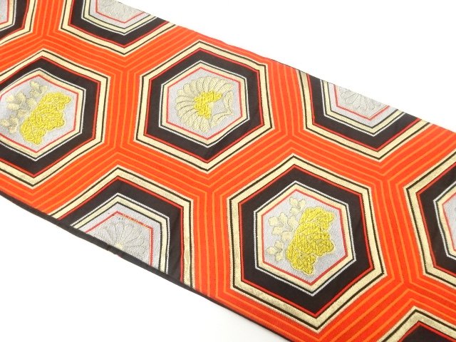 JAPANESE KIMONO / ANTIQUE FUKURO OBI / WOVEN KIKKO & FLOWER